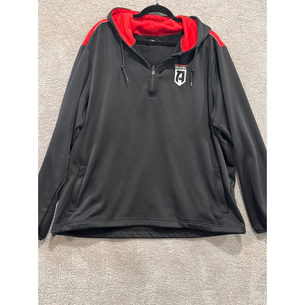 Rugby ATL‎ Pullover Hoodie XXL Black Red Quarter Zip Fleece Lined MLR Fan Gear